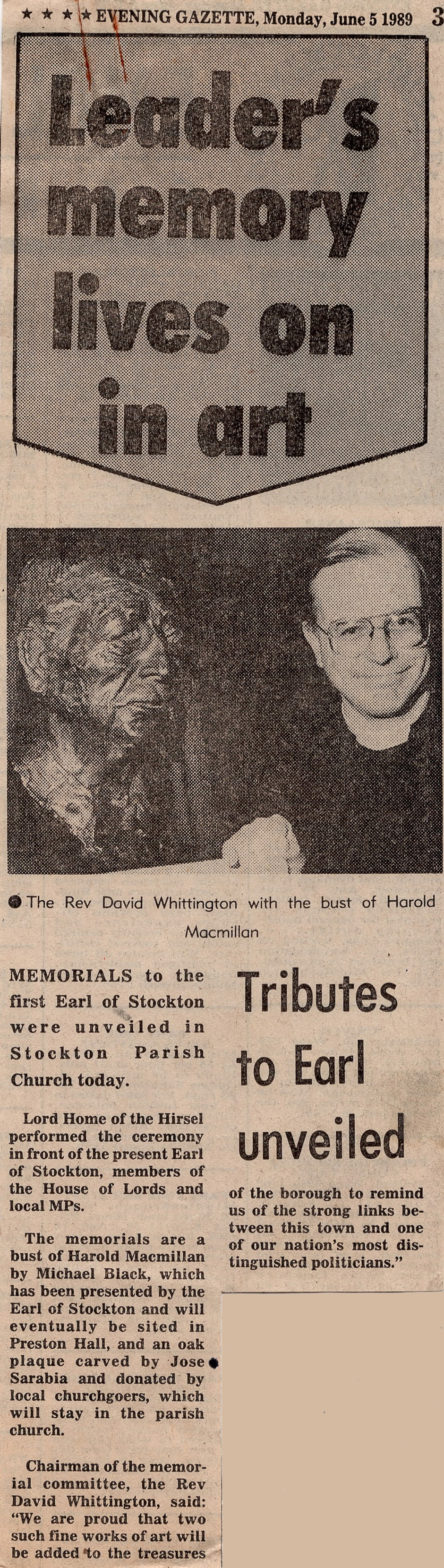Leaders Memory Lives On In Art - Evening Gazette Monday June  1989