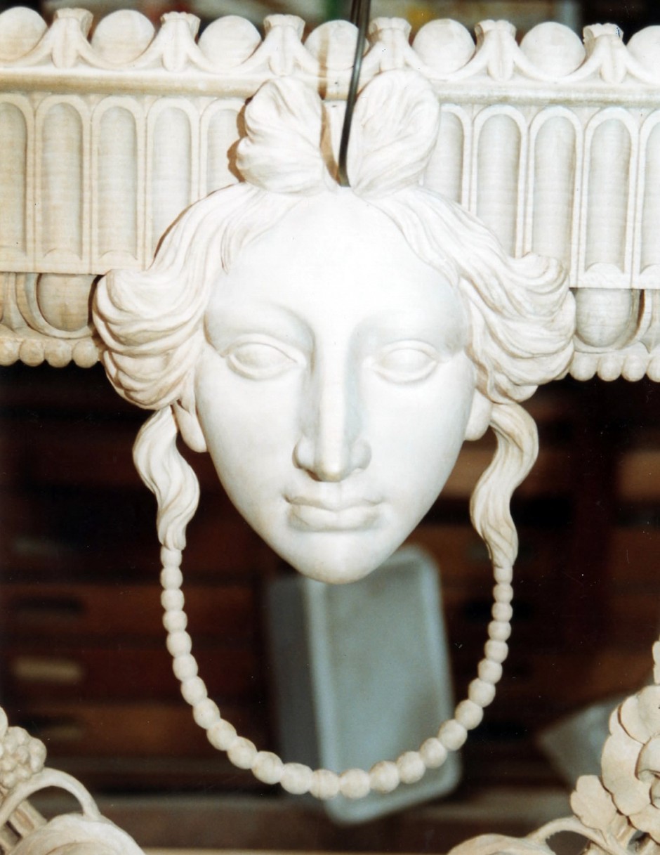 Greek Goddess head fixed to table - wood carved greek goddess