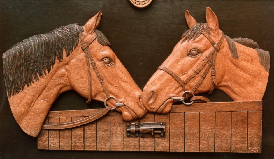 Mare And Stallion In Mahogany - horses carved mare stallion mahogany wood