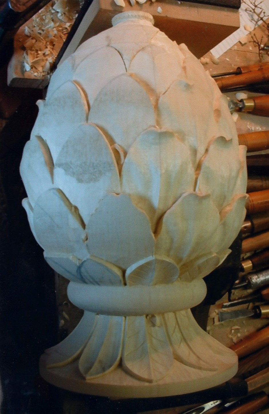 Pineapple carving nearing completion - pineapple, pine apple, wood carving, ornament, gate post